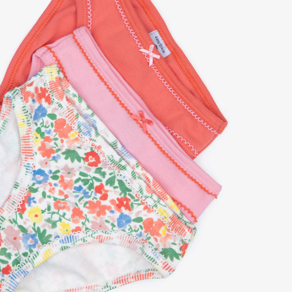 Petit Bateau-Girls Pink & Coral Organic Cotton Knickers (3 Pack) | Childrensalon