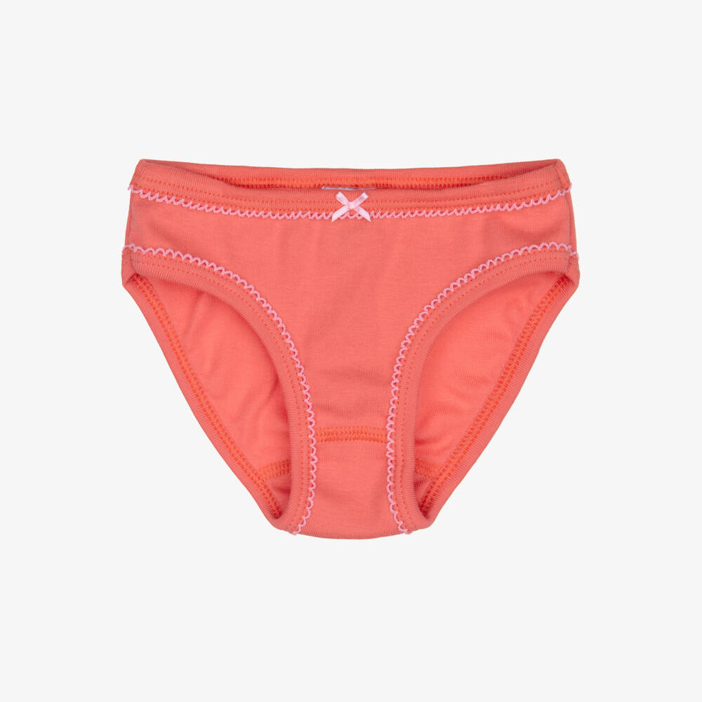 Petit Bateau-Girls Pink & Coral Organic Cotton Knickers (3 Pack) | Childrensalon