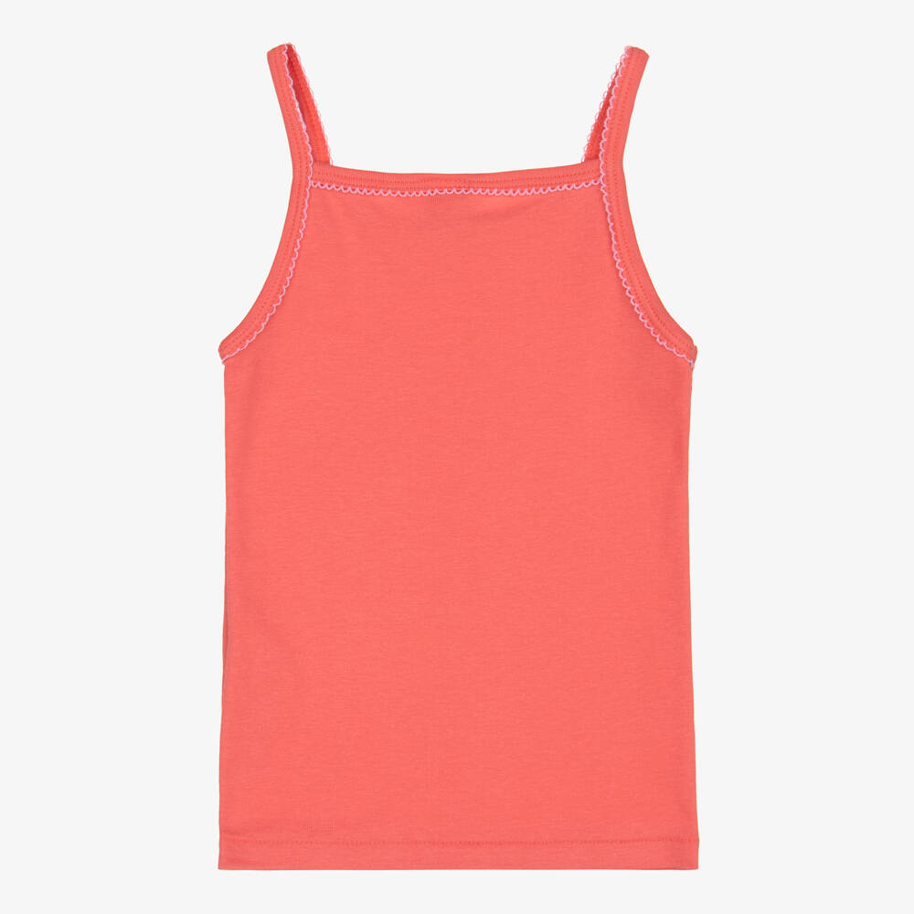 Petit Bateau-Girls Pink & Coral Organic Cotton Vests (3 Pack) | Childrensalon