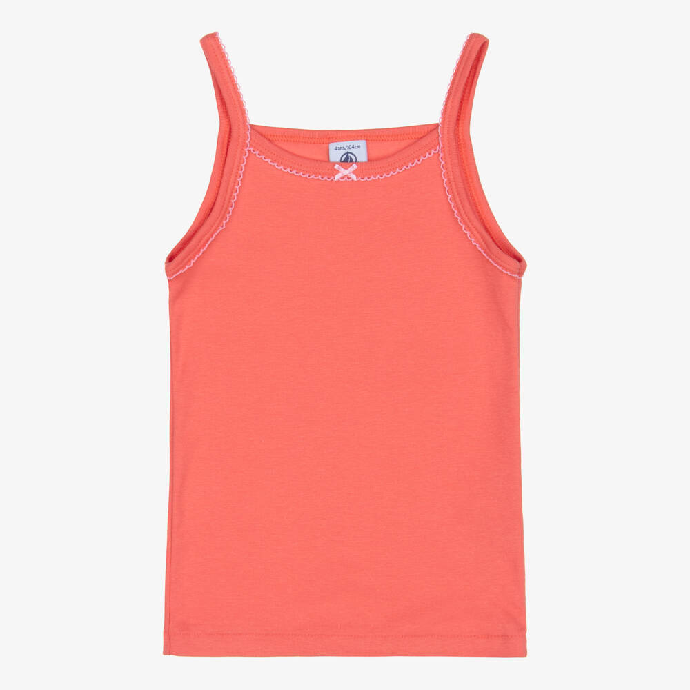 Petit Bateau-Girls Pink & Coral Organic Cotton Vests (3 Pack) | Childrensalon
