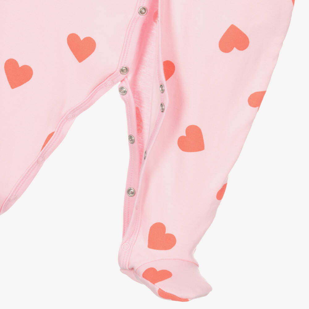 Petit Bateau-Girls Pink Cotton Heart Print Babygrow | Childrensalon