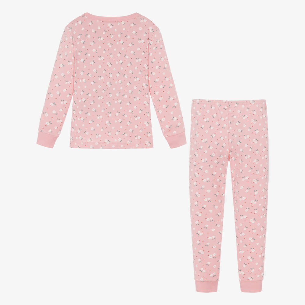 Petit Bateau-Girls Pink Cotton Pyjamas with Floral Print | Childrensalon