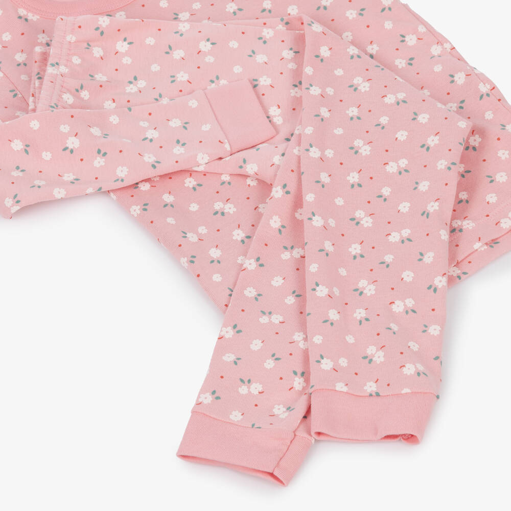 Petit Bateau-Girls Pink Cotton Pyjamas with Floral Print | Childrensalon