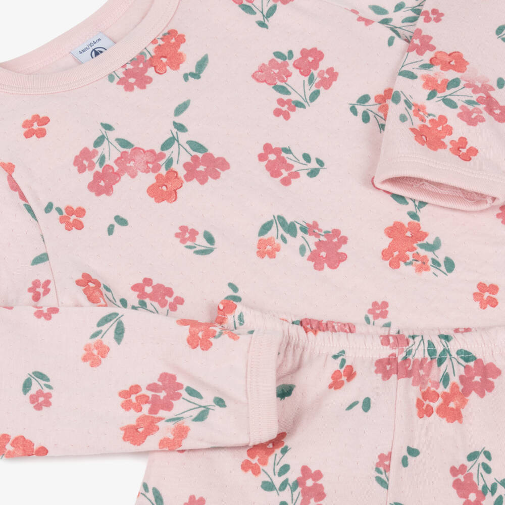 Petit Bateau-Girls Pink Floral Organic Cotton Pyjamas | Childrensalon