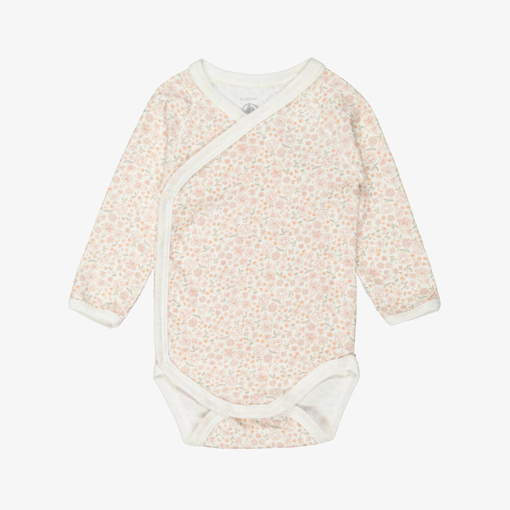 Petit Bateau-Girls Pink Floral & Striped Bodyvests (5 Pack) | Childrensalon