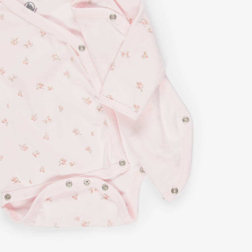 Petit Bateau-Girls Pink Floral & Striped Bodyvests (5 Pack) | Childrensalon
