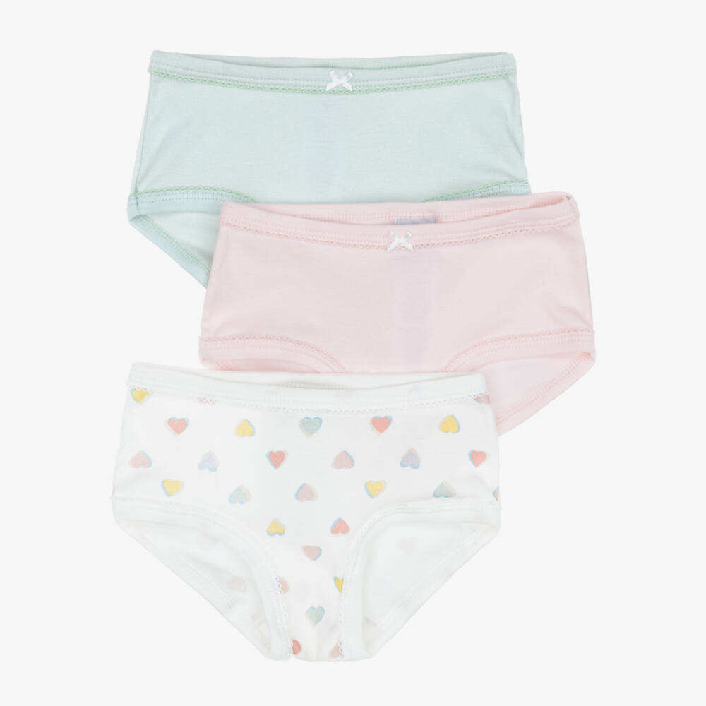 Petit Bateau-Girls Pink & Green Cotton Knickers (3 Pack) | Childrensalon