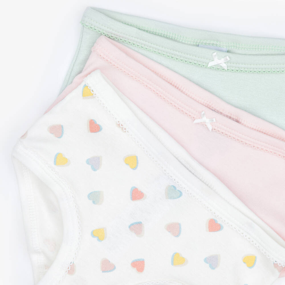 Petit Bateau-Girls Pink & Green Cotton Knickers (3 Pack) | Childrensalon