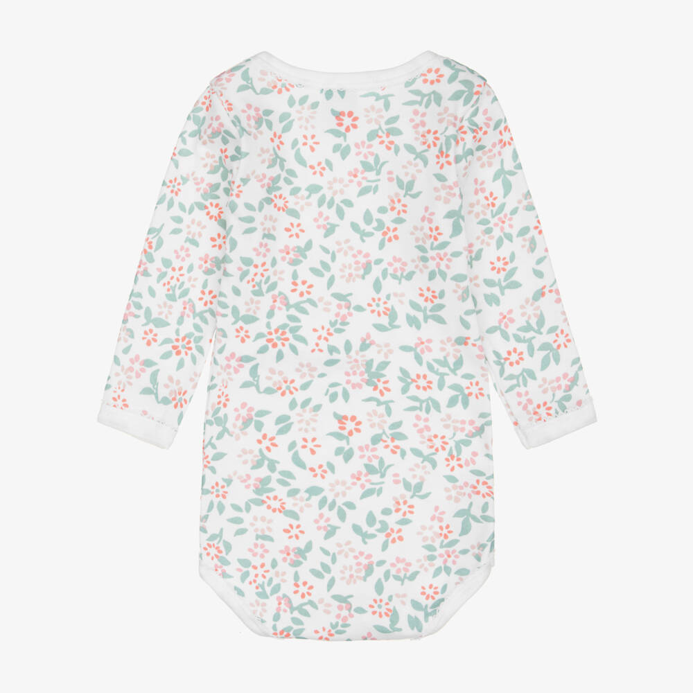 Petit Bateau-Girls Pink & Ivory Floral Cotton Bodyvests (5 Pack) | Childrensalon