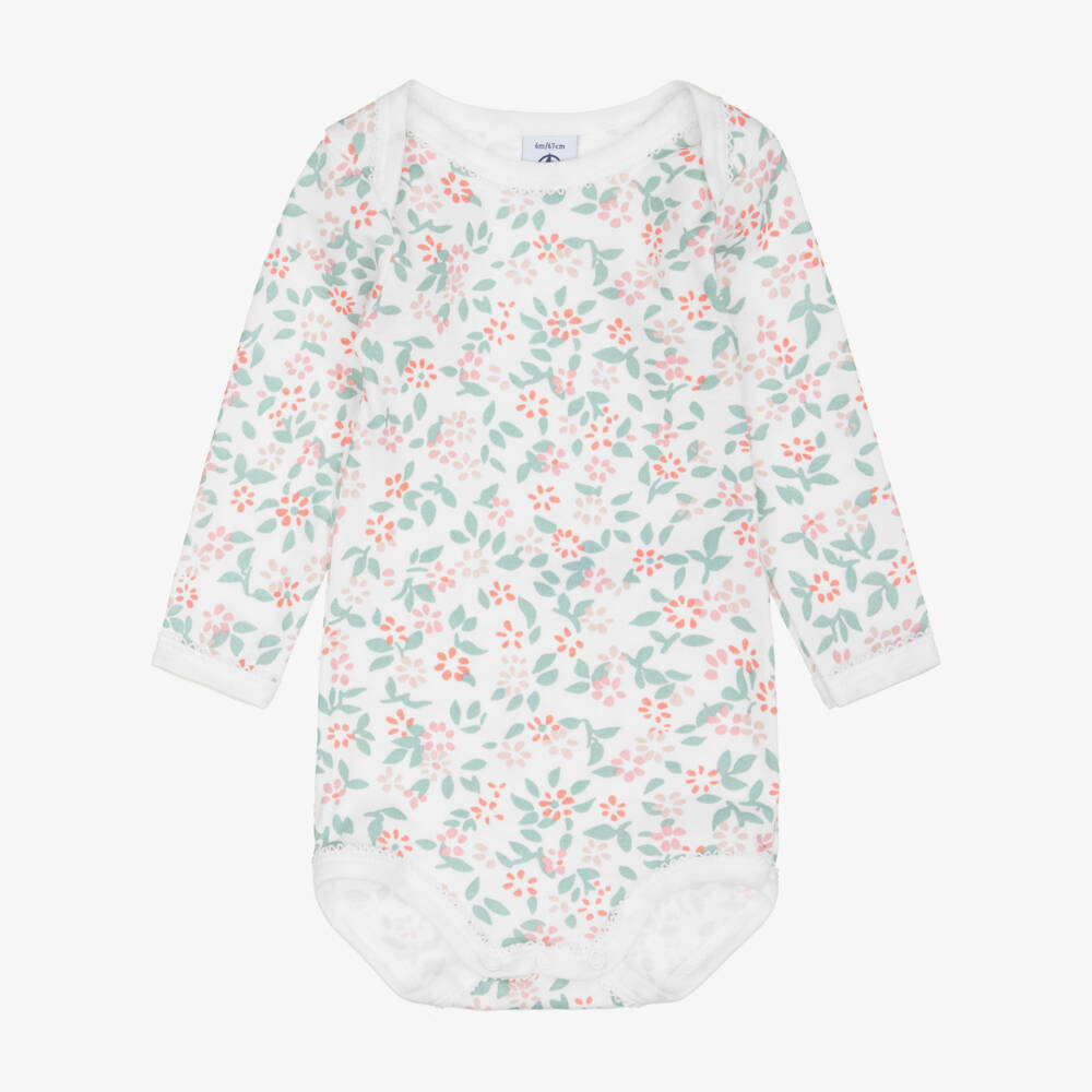 Petit Bateau-Girls Pink & Ivory Floral Cotton Bodyvests (5 Pack) | Childrensalon