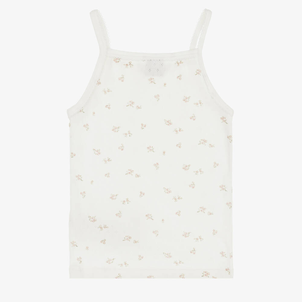 Petit Bateau-Girls Pink & Ivory Floral Cotton Jersey Vests (2 Pack) | Childrensalon