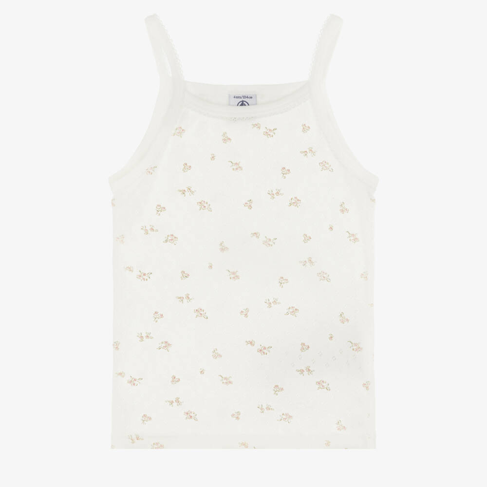 Petit Bateau-Girls Pink & Ivory Floral Cotton Jersey Vests (2 Pack) | Childrensalon