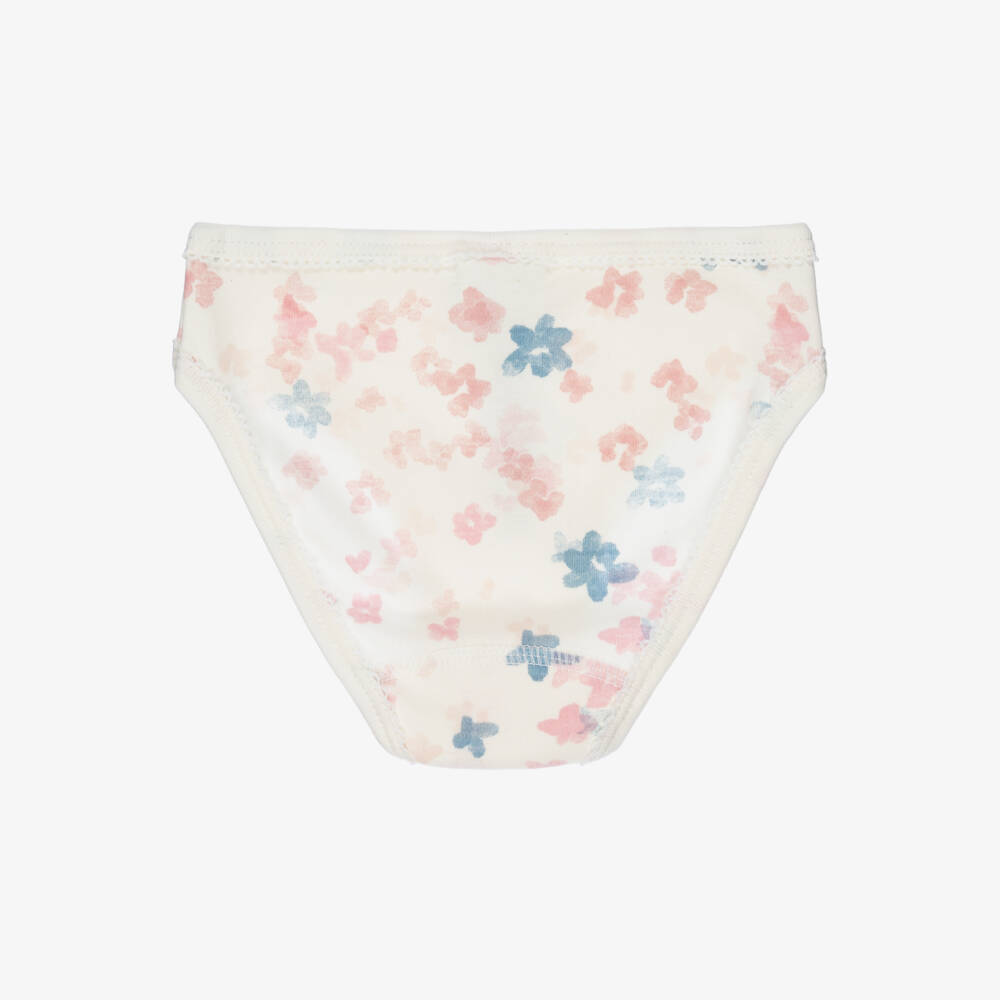 Petit Bateau-Girls Pink & Ivory Floral Cotton Knickers (3 Pack) | Childrensalon
