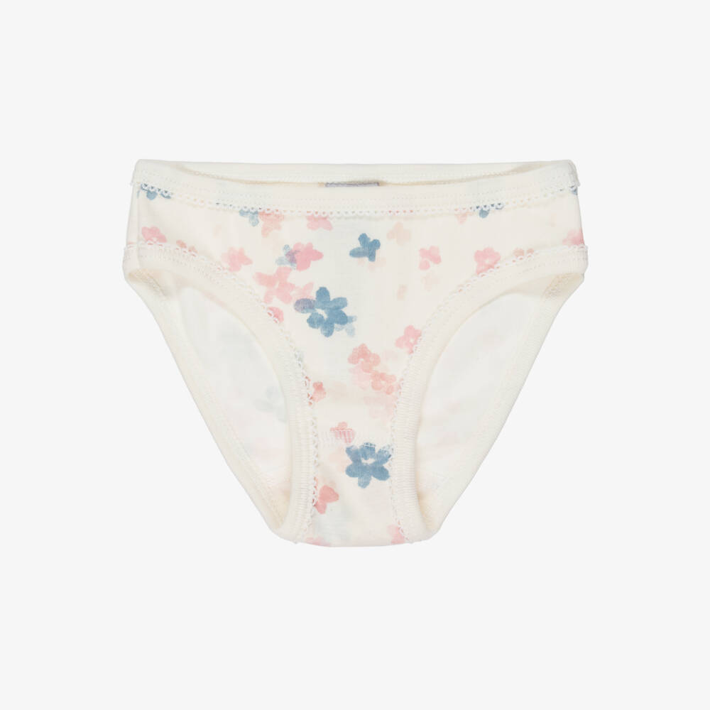 Petit Bateau-Girls Pink & Ivory Floral Cotton Knickers (3 Pack) | Childrensalon