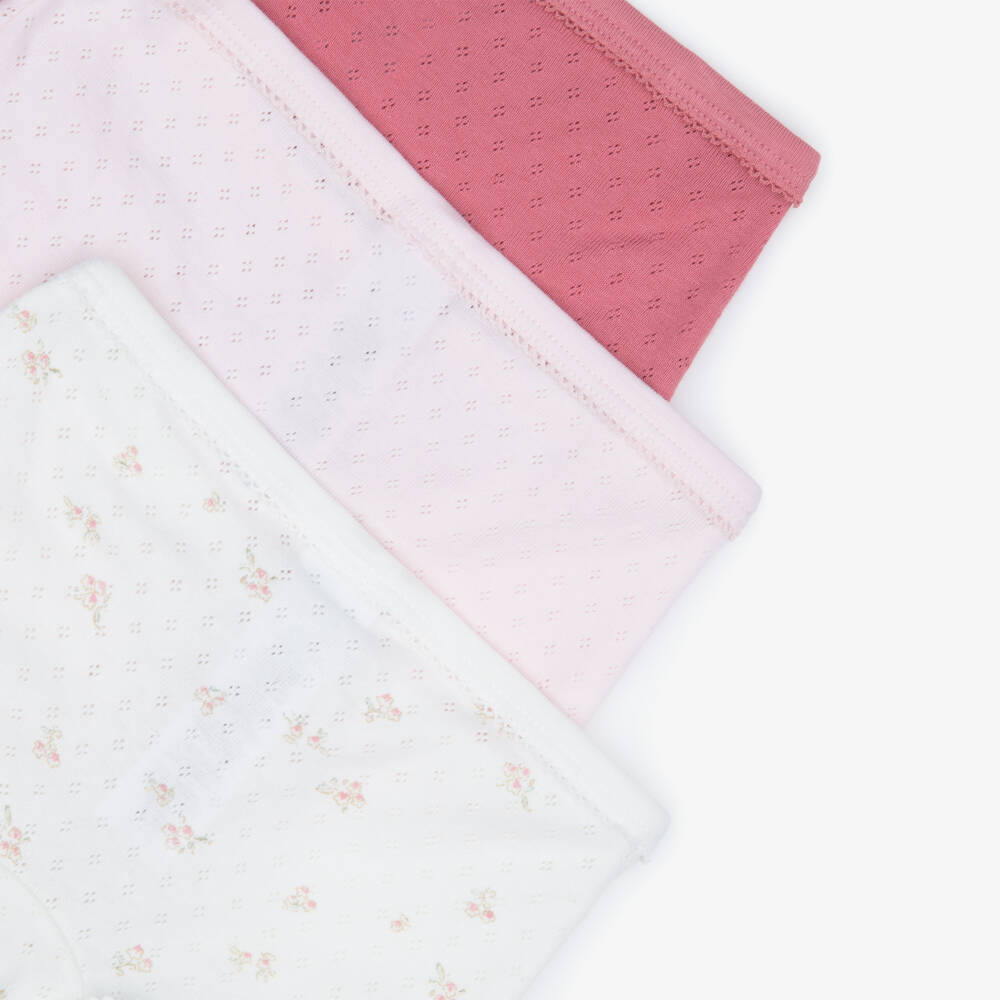 Petit Bateau-Girls Pink & Ivory Floral Cotton Knickers (3 Pack) | Childrensalon