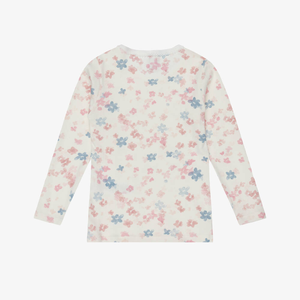 Petit Bateau-Girls Pink & Ivory Floral Cotton Tops (2 Pack) | Childrensalon