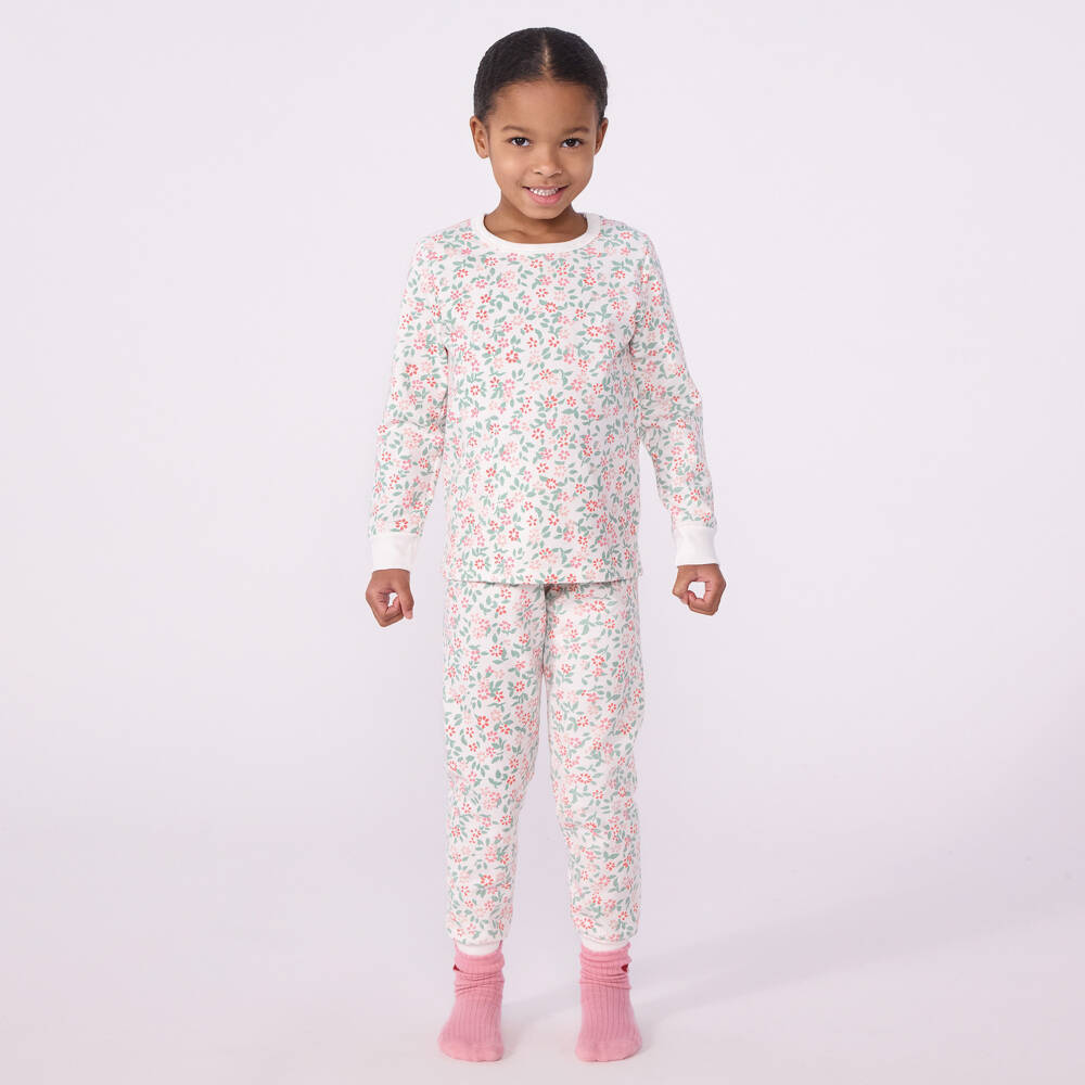 Petit Bateau-Girls Pink & Ivory Floral Pyjamas | Childrensalon