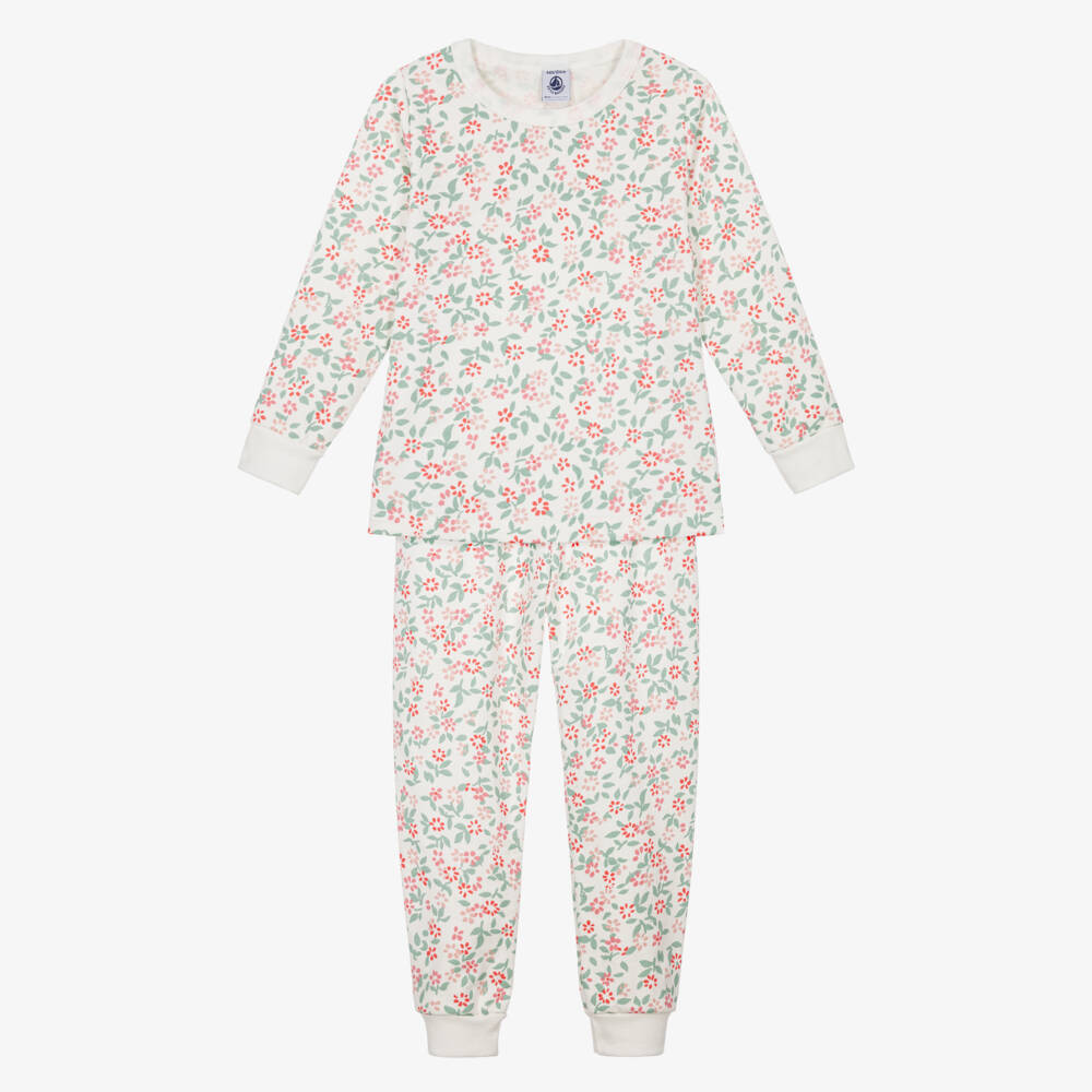 Petit Bateau-Girls Pink & Ivory Floral Pyjamas | Childrensalon