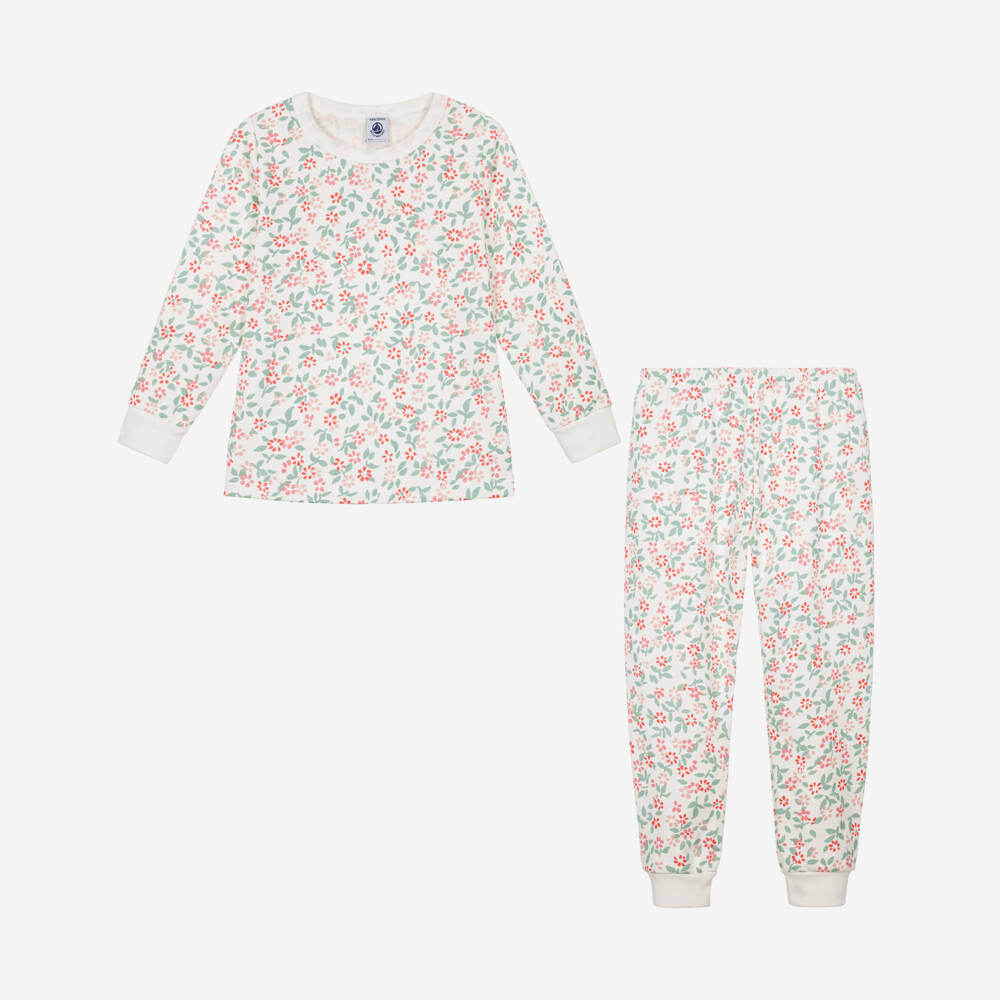 Petit Bateau-Girls Pink & Ivory Floral Pyjamas | Childrensalon