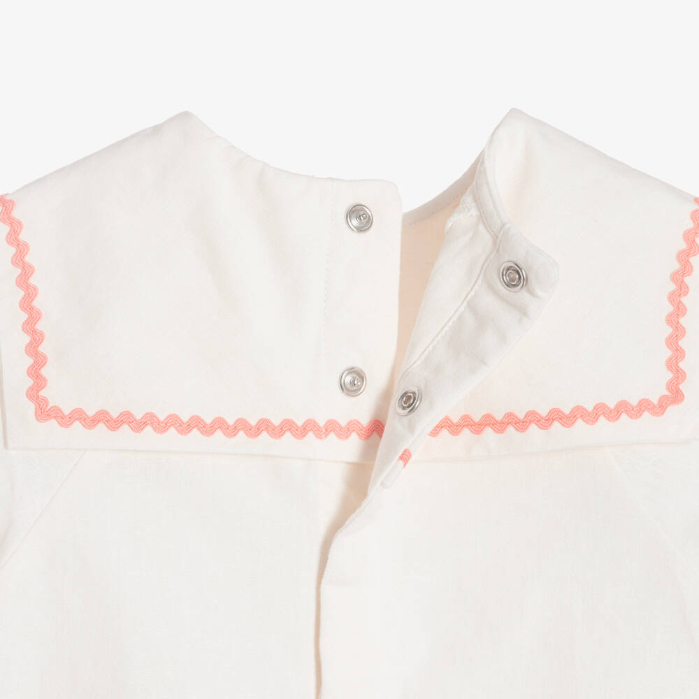 Petit Bateau-Girls Pink & Ivory Striped Cotton Shorts Set | Childrensalon