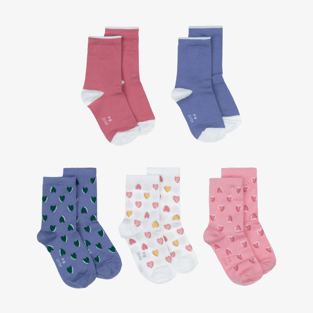 Petit Bateau-Girls Pink & Purple Heart Print Socks (5 Pack) | Childrensalon
