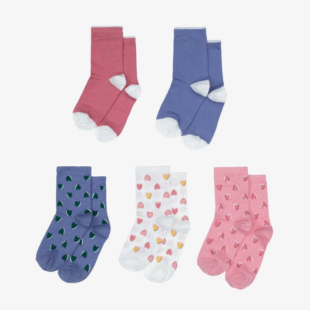 Petit Bateau-Girls Pink & Purple Heart Print Socks (5 Pack) | Childrensalon