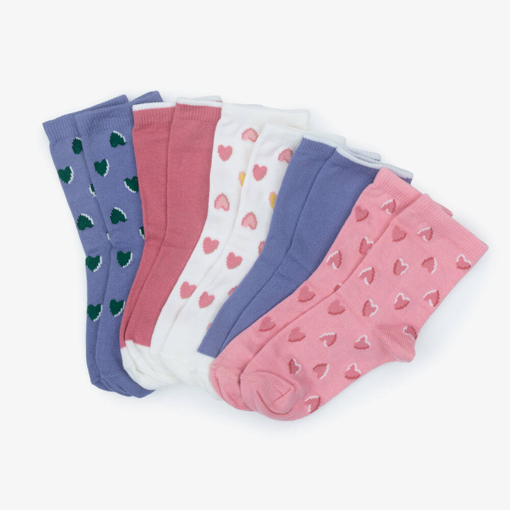 Petit Bateau-Girls Pink & Purple Heart Print Socks (5 Pack) | Childrensalon
