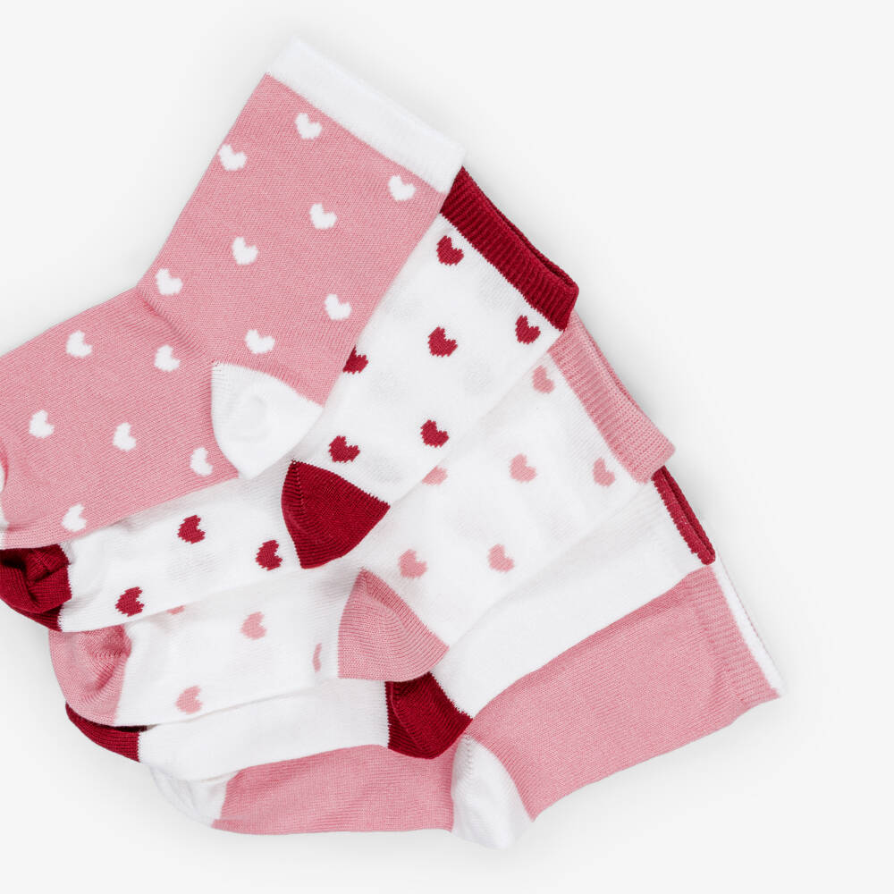 Petit Bateau-Girls Pink, Red & White Heart Socks (5 Pack) | Childrensalon