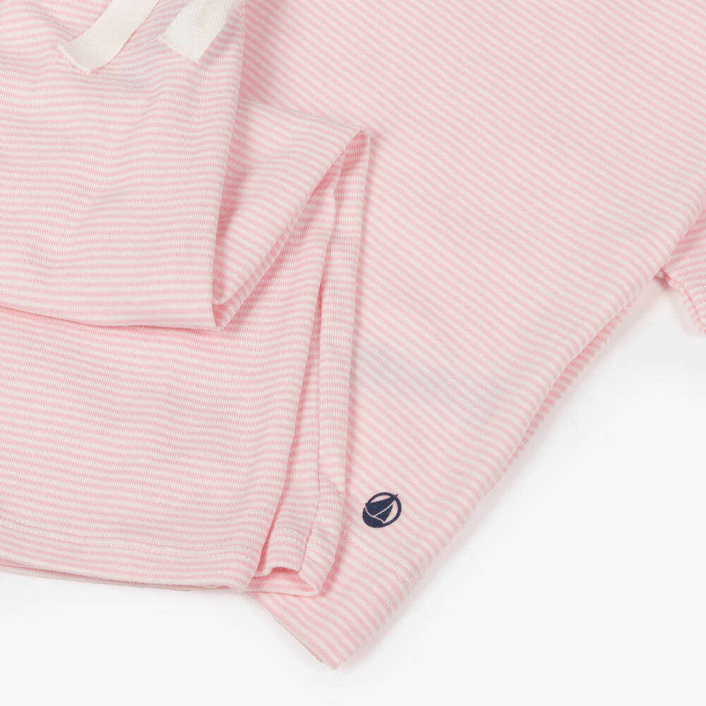 Petit Bateau-Girls Pink Striped Cotton Long Pyjamas | Childrensalon
