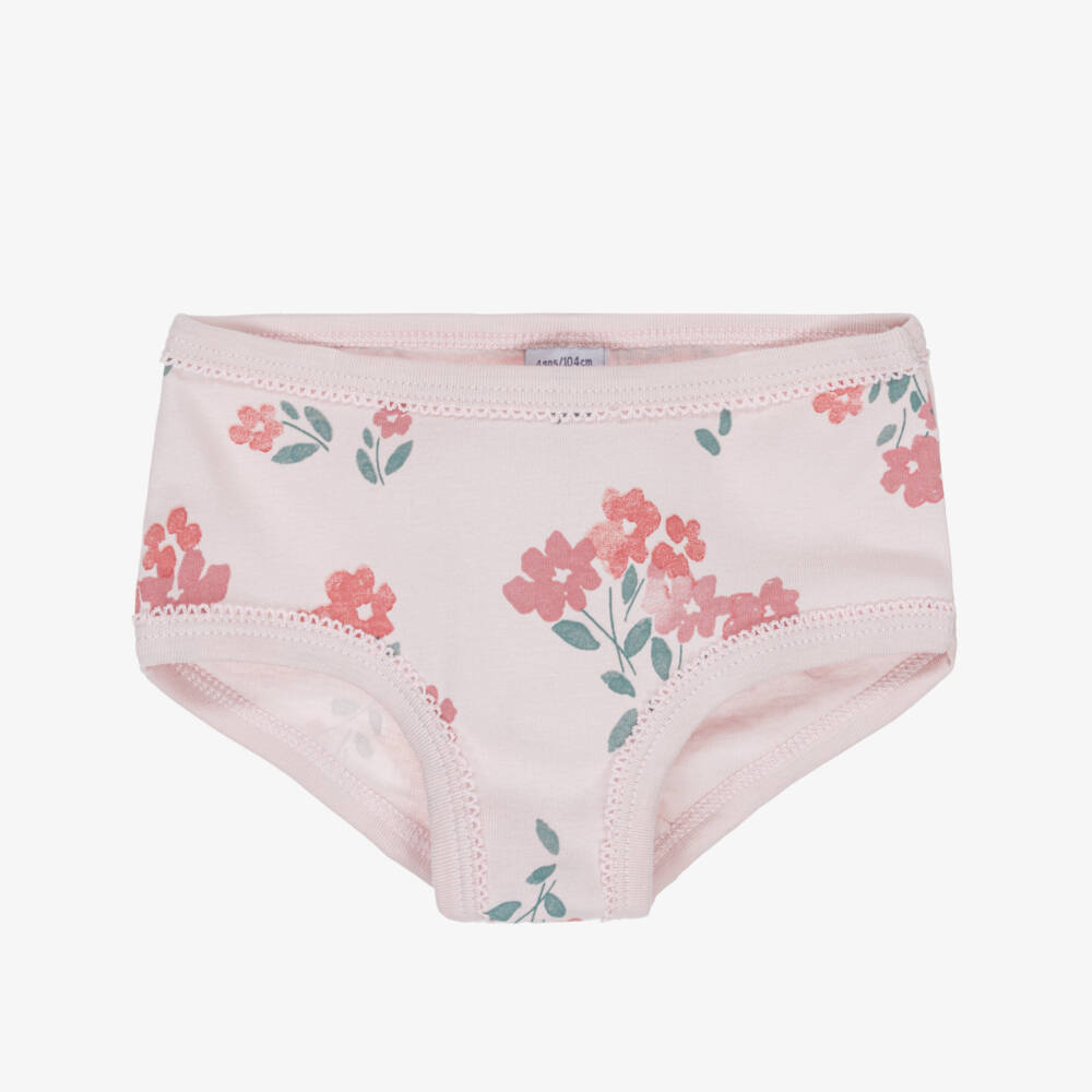 Petit Bateau-Girls Pink & White Organic Cotton Floral Knickers (3 Pack) | Childrensalon