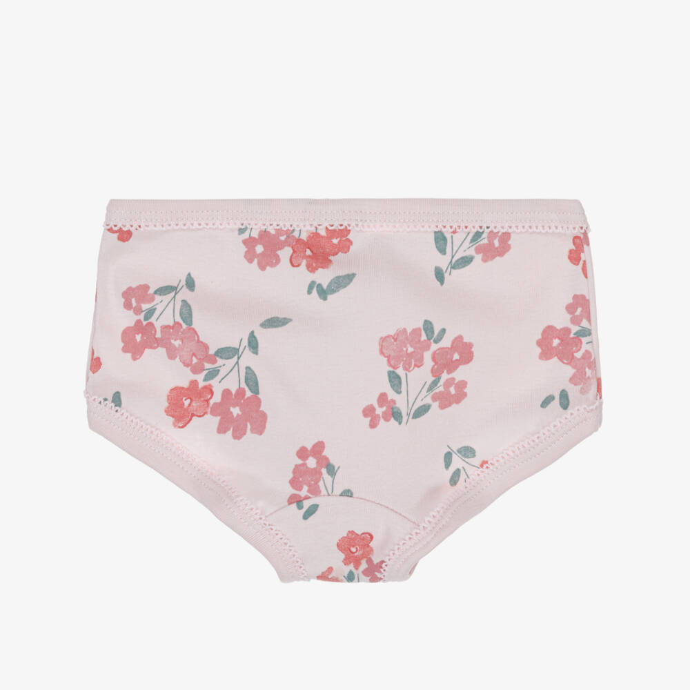 Petit Bateau-Girls Pink & White Organic Cotton Floral Knickers (3 Pack) | Childrensalon