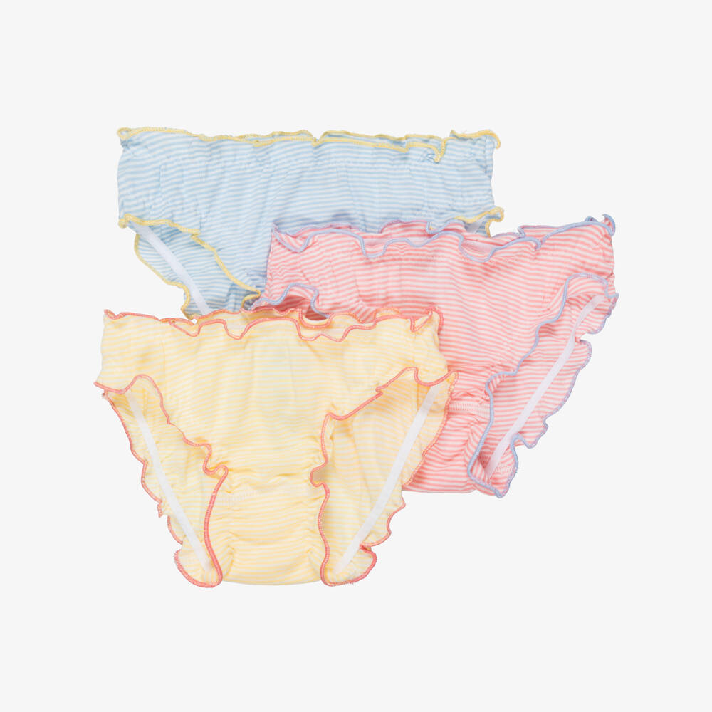 Petit Bateau-Girls Pink & Yellow Striped Cotton Jersey Knickers (3 Pack) | Childrensalon