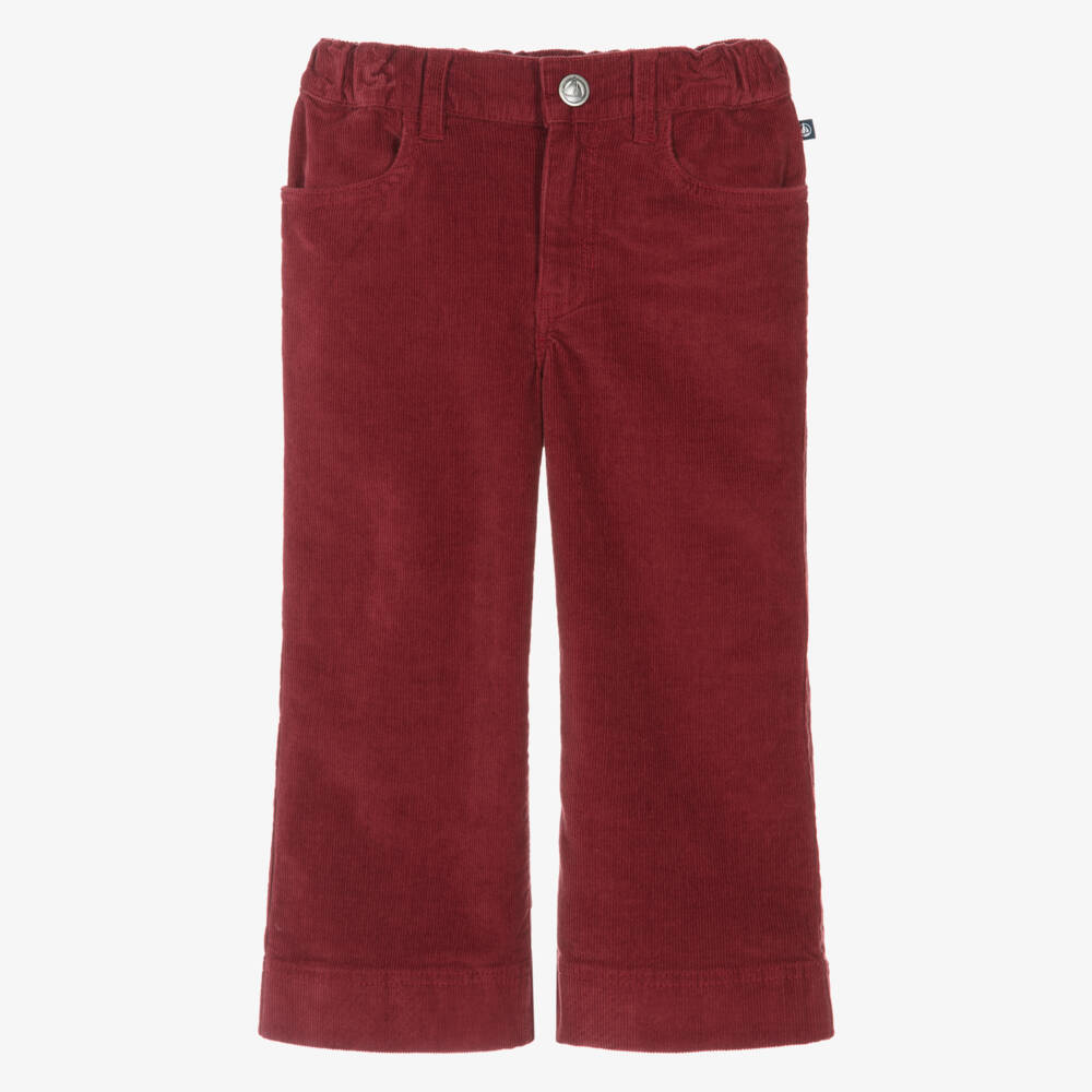 Petit Bateau-Girls Red Cotton Corduroy Trousers | Childrensalon
