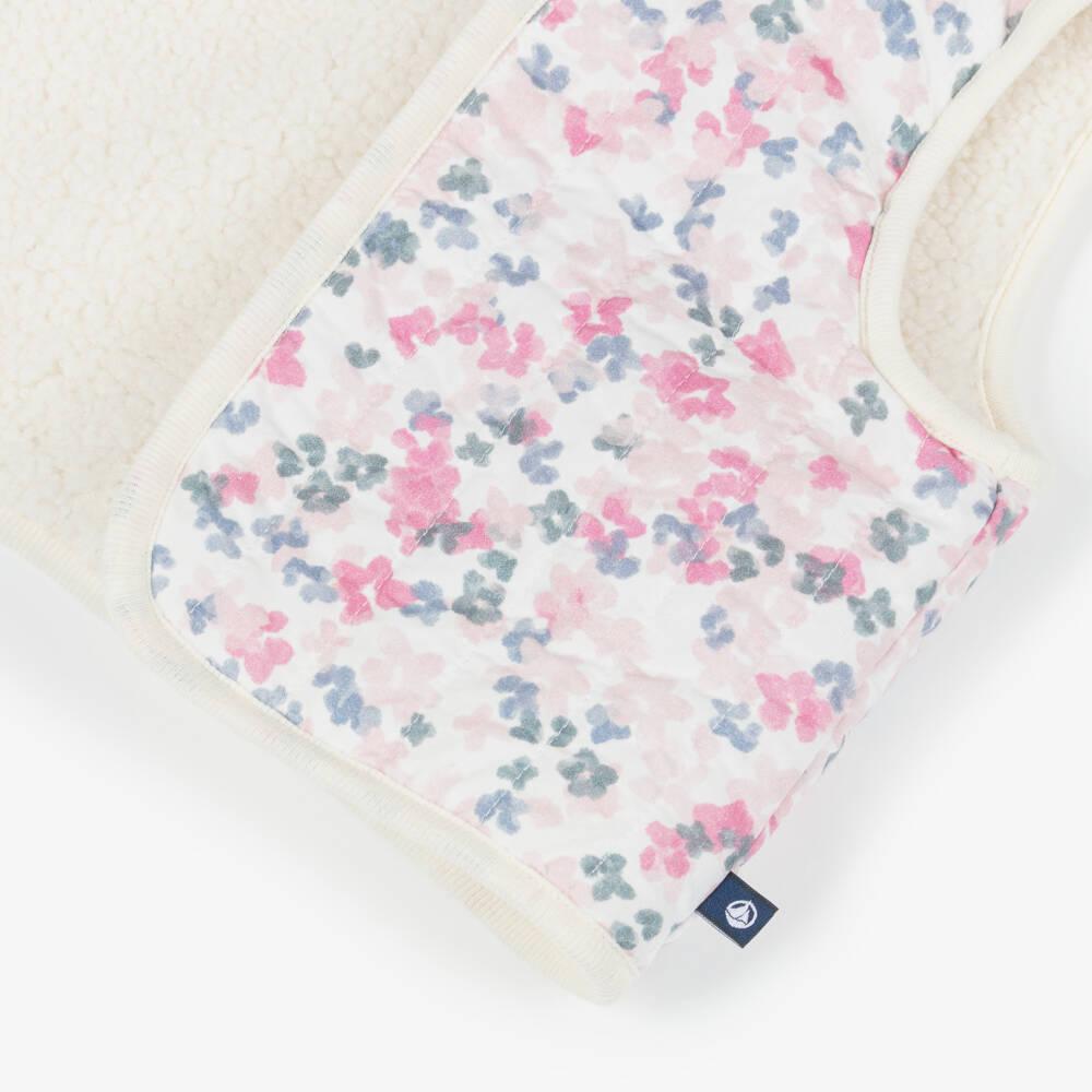Petit Bateau-Girls Reversible Pink Floral & Sherpa Fleece Waistcoat | Childrensalon
