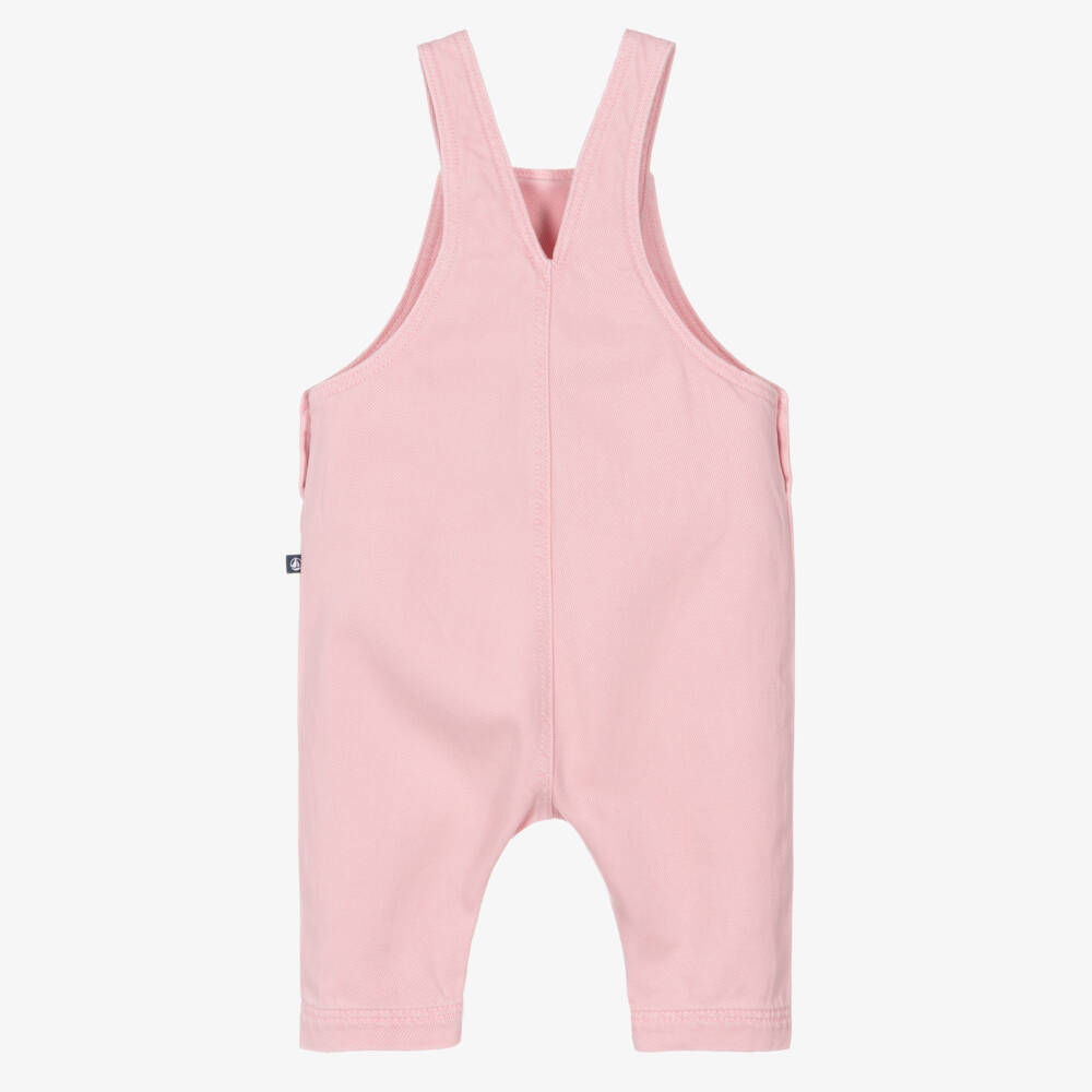 Petit Bateau-Girls Rose Pink Twill Dungarees with Heart Pocket | Childrensalon