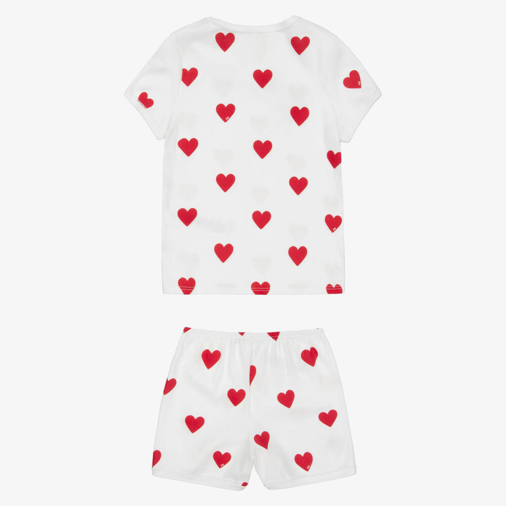 Petit Bateau-Короткие пижамы из белого хлопка для девочек с красными сердцами | Childrensalon