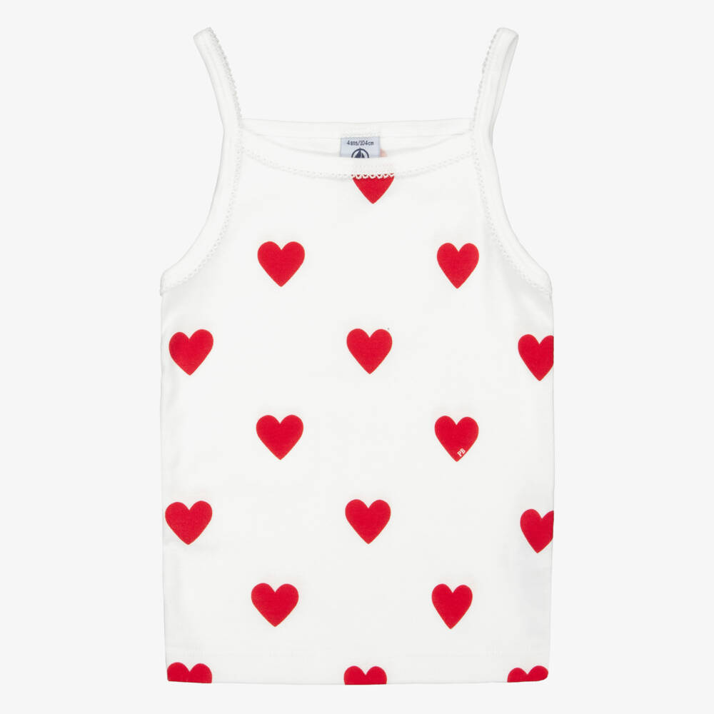 Petit Bateau-Майки белые из хлопка с красными сердцами для девочек (2шт.) | Childrensalon