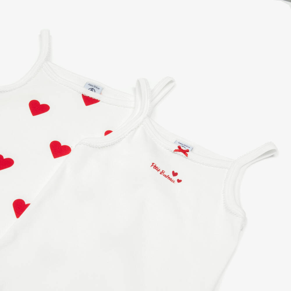 Petit Bateau-Майки белые из хлопка с красными сердцами для девочек (2шт.) | Childrensalon