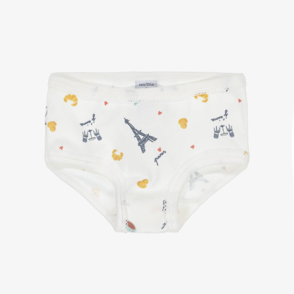 Petit Bateau-Girls White & Pink Organic Cotton Paris Knickers (3 Pack) | Childrensalon