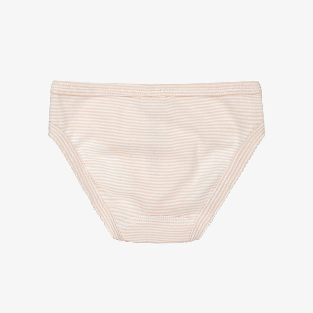 Petit Bateau-Girls White & Pink Striped Cotton Knickers (2 Pack) | Childrensalon