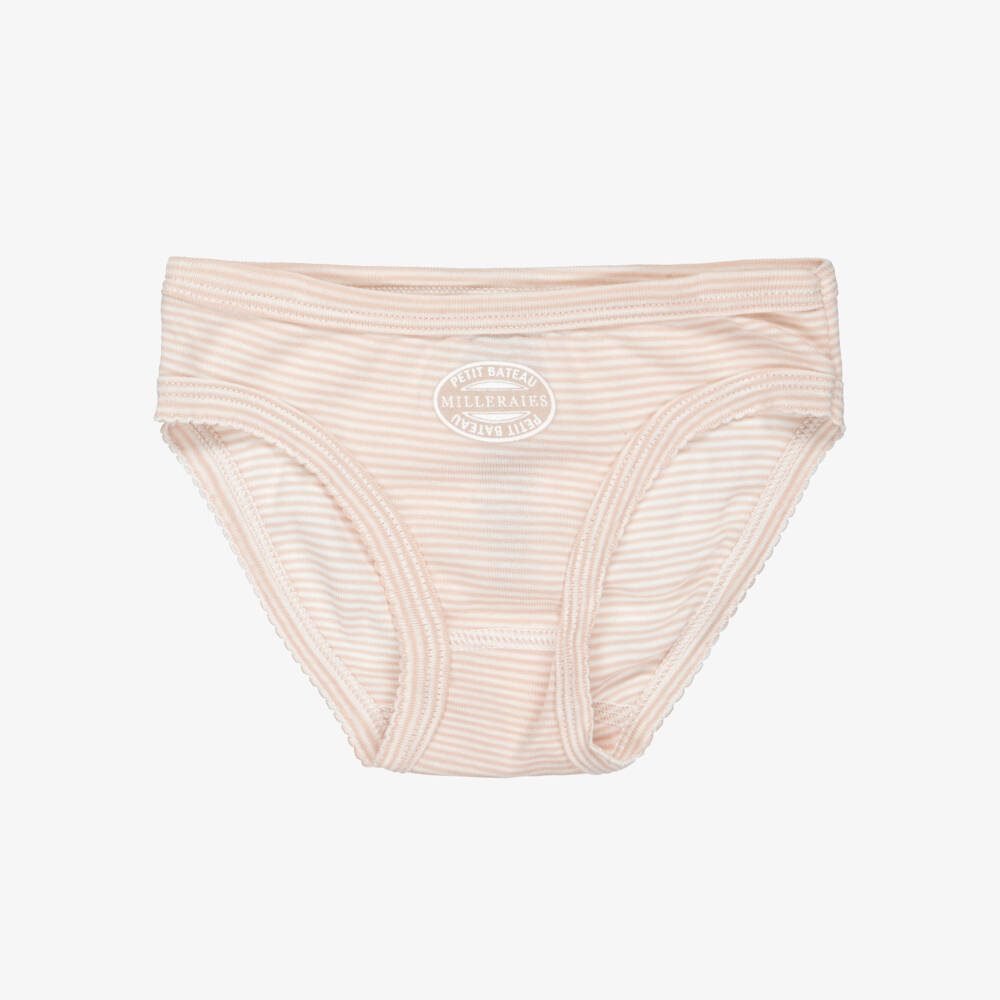 Petit Bateau-Girls White & Pink Striped Cotton Knickers (2 Pack) | Childrensalon