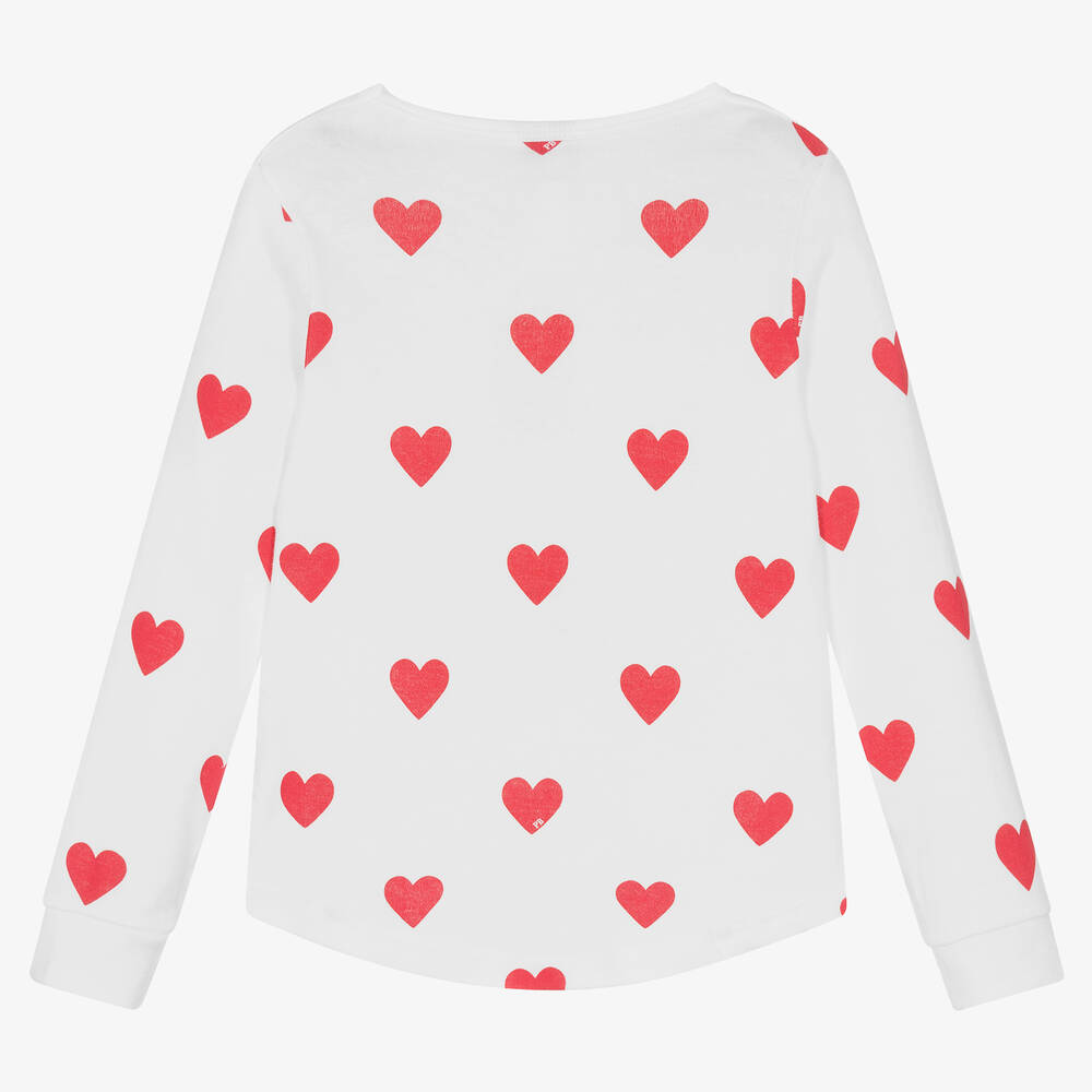 Petit Bateau-Girls White & Red Organic Cotton Pyjamas | Childrensalon