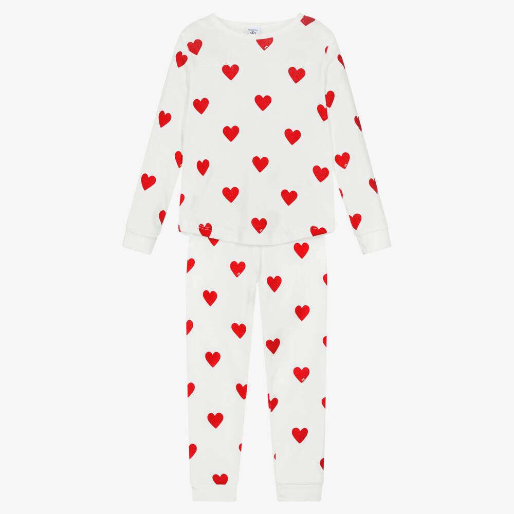 Petit Bateau-Girls White & Red Organic Cotton Pyjamas | Childrensalon