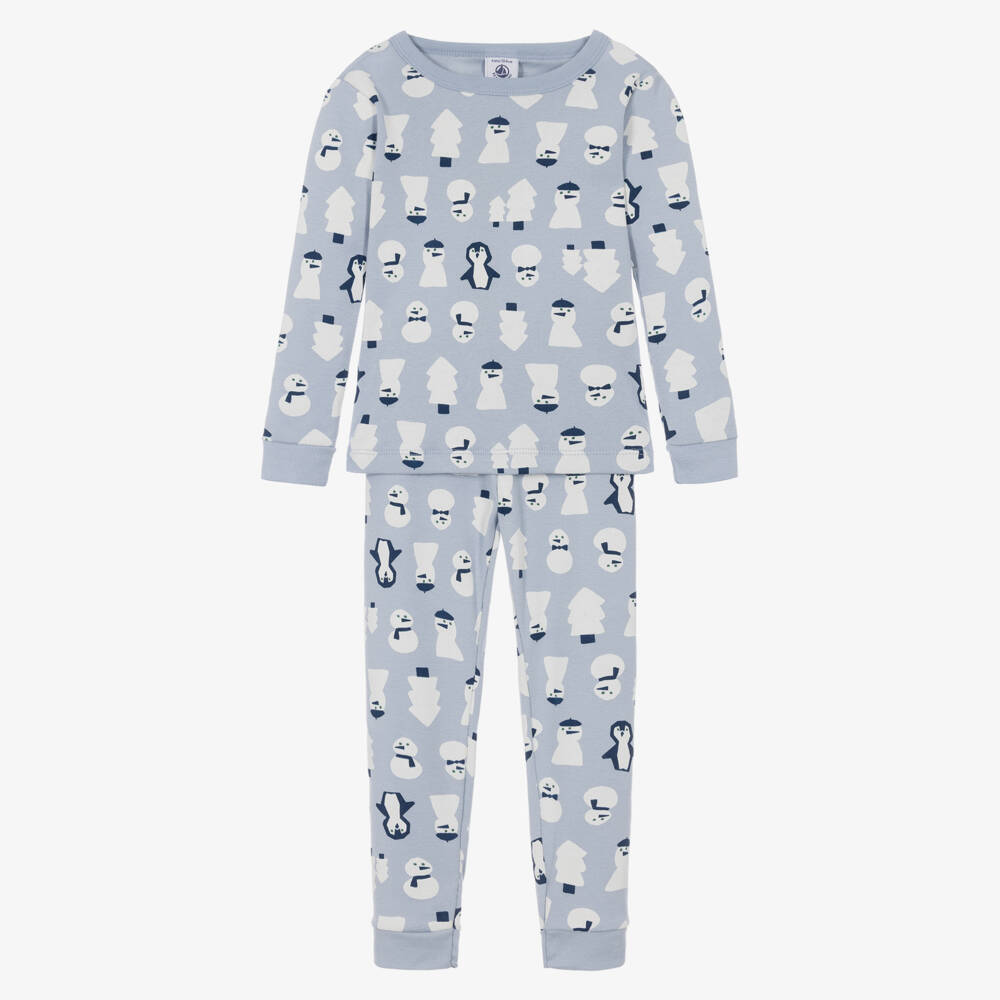 Petit Bateau-Grey Cotton Pyjamas with Snowman Print | Childrensalon