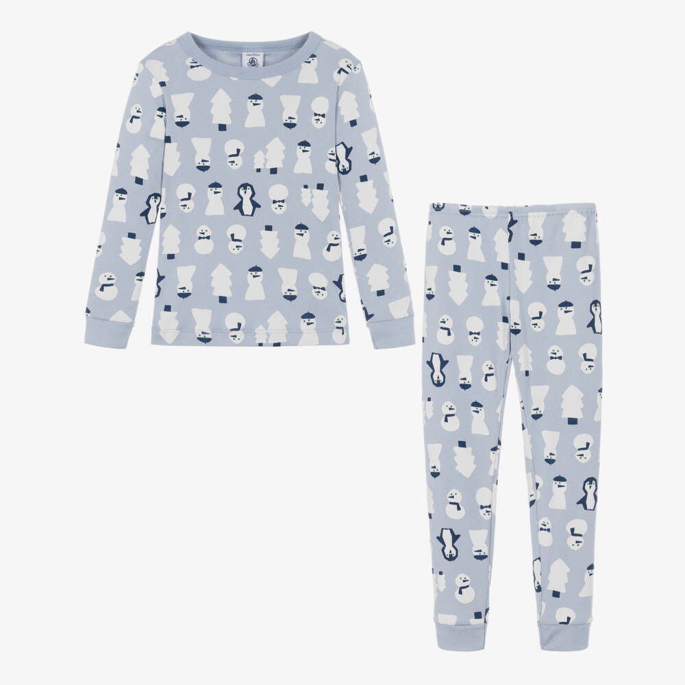 Petit Bateau-Grey Cotton Pyjamas with Snowman Print | Childrensalon