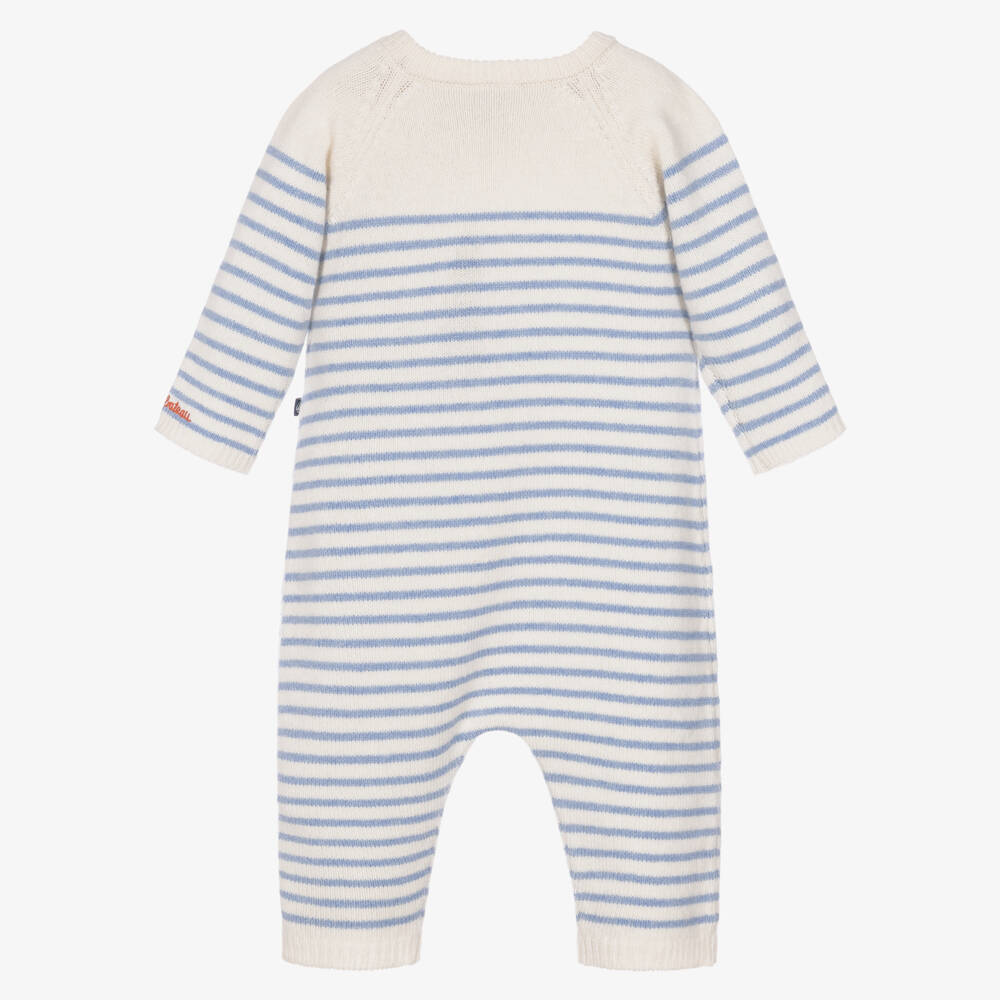 Petit Bateau-Ivory & Blue Stripy Knit Romper | Childrensalon