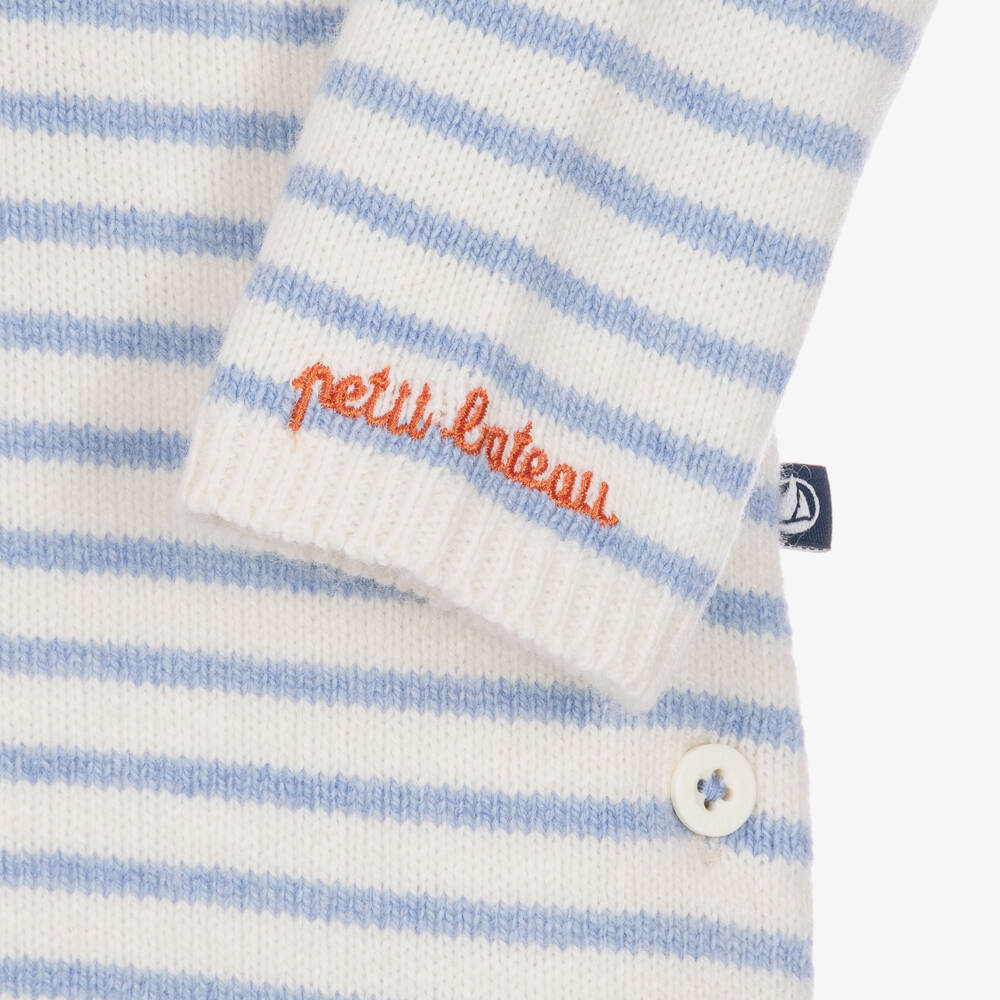 Petit Bateau-Ivory & Blue Stripy Knit Romper | Childrensalon