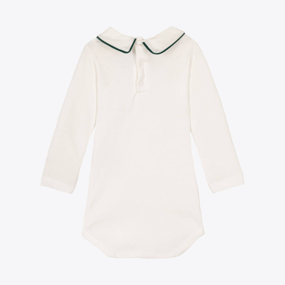 Petit Bateau-Ivory Bodysuit with Festive Embroidered Collar | Childrensalon
