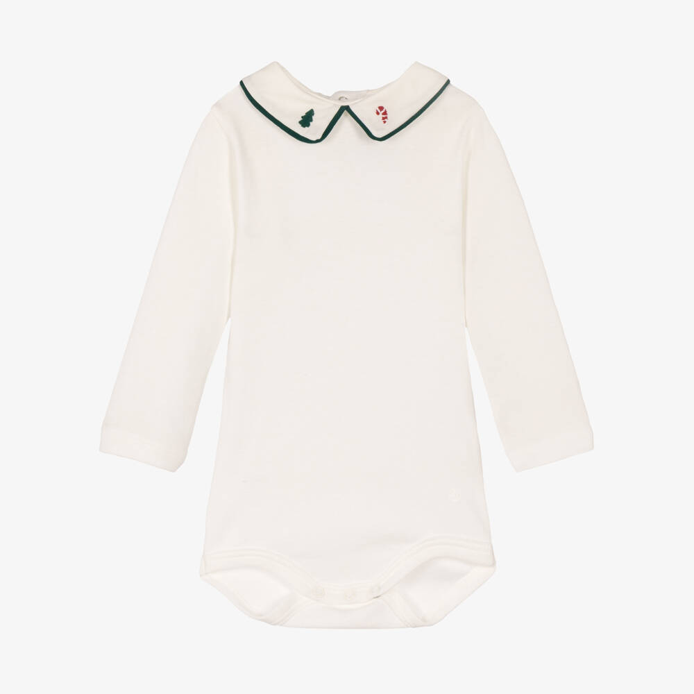 Petit Bateau-Ivory Bodysuit with Festive Embroidered Collar | Childrensalon
