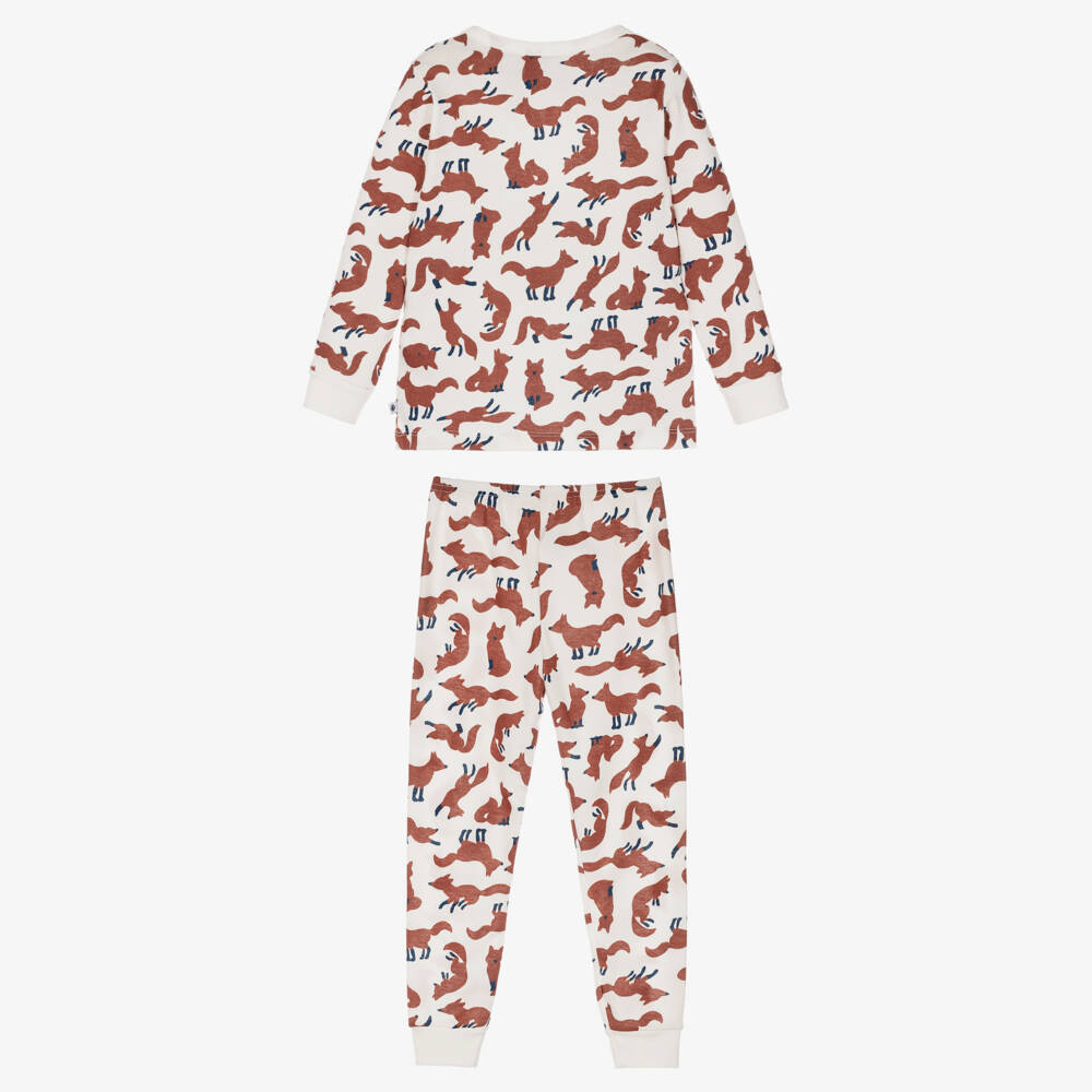 Petit Bateau-Ivory & Brown Fox Print Pyjamas with Mask | Childrensalon